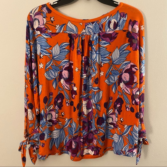Free People Orange Jersey Keepin On Stretch Floral High Low Drapey Blouse - Picture 5 of 11